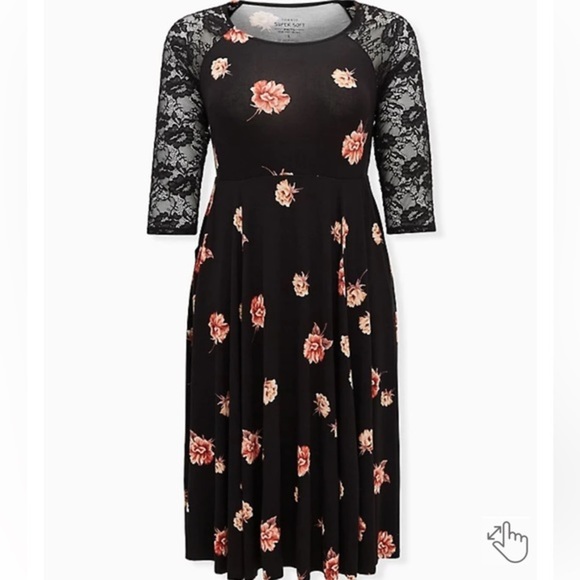 Torrid Super Soft Black Floral Midi Dress NWT - Picture 2 of 11